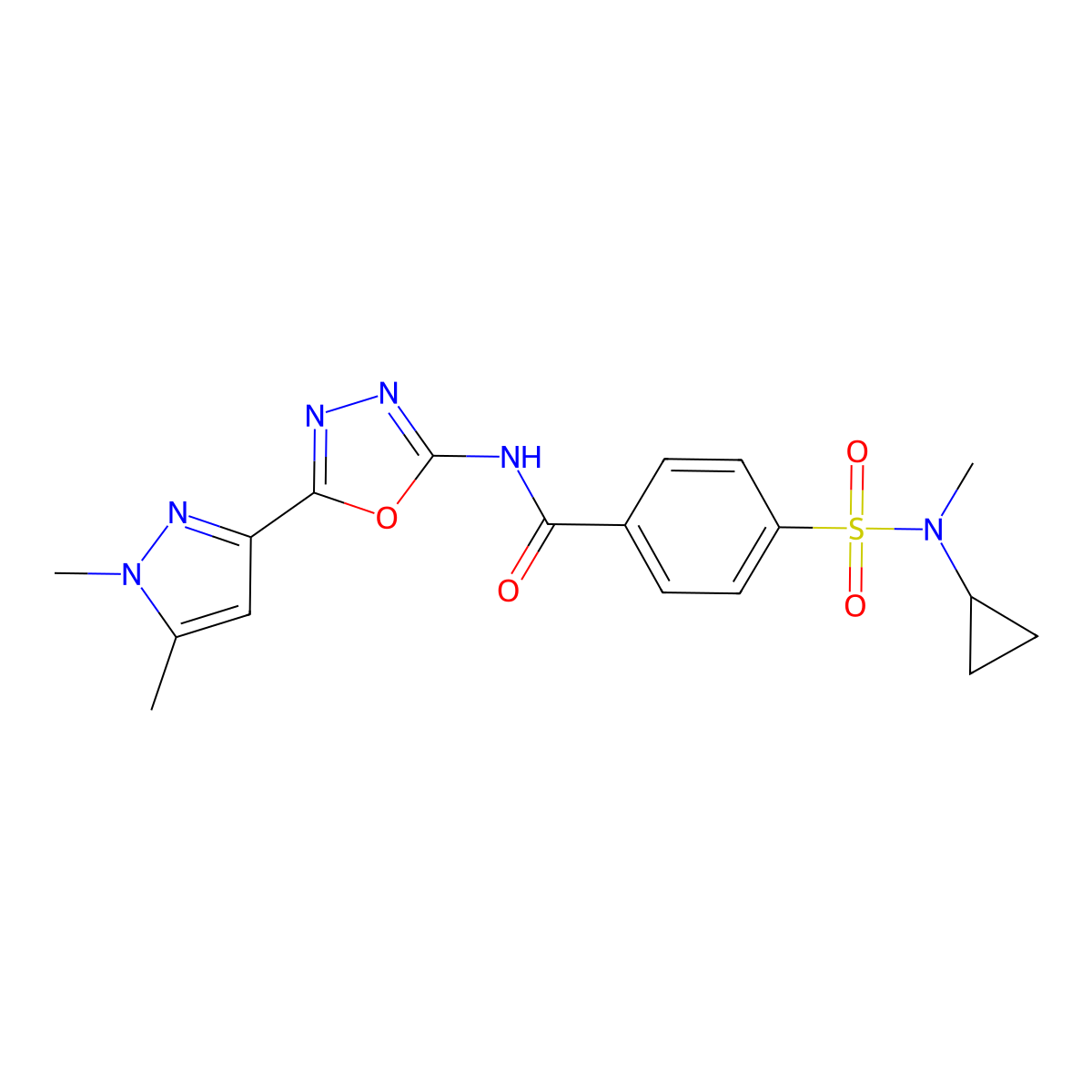 4-[cyclopropyl(methyl)sulfamoyl]-N-[5-(1,5-dimethyl-1H-pyrazol-3-yl)-1,3,4-oxadiazol-2-yl]benzamide molecular structure, CAS 1019102-60-3