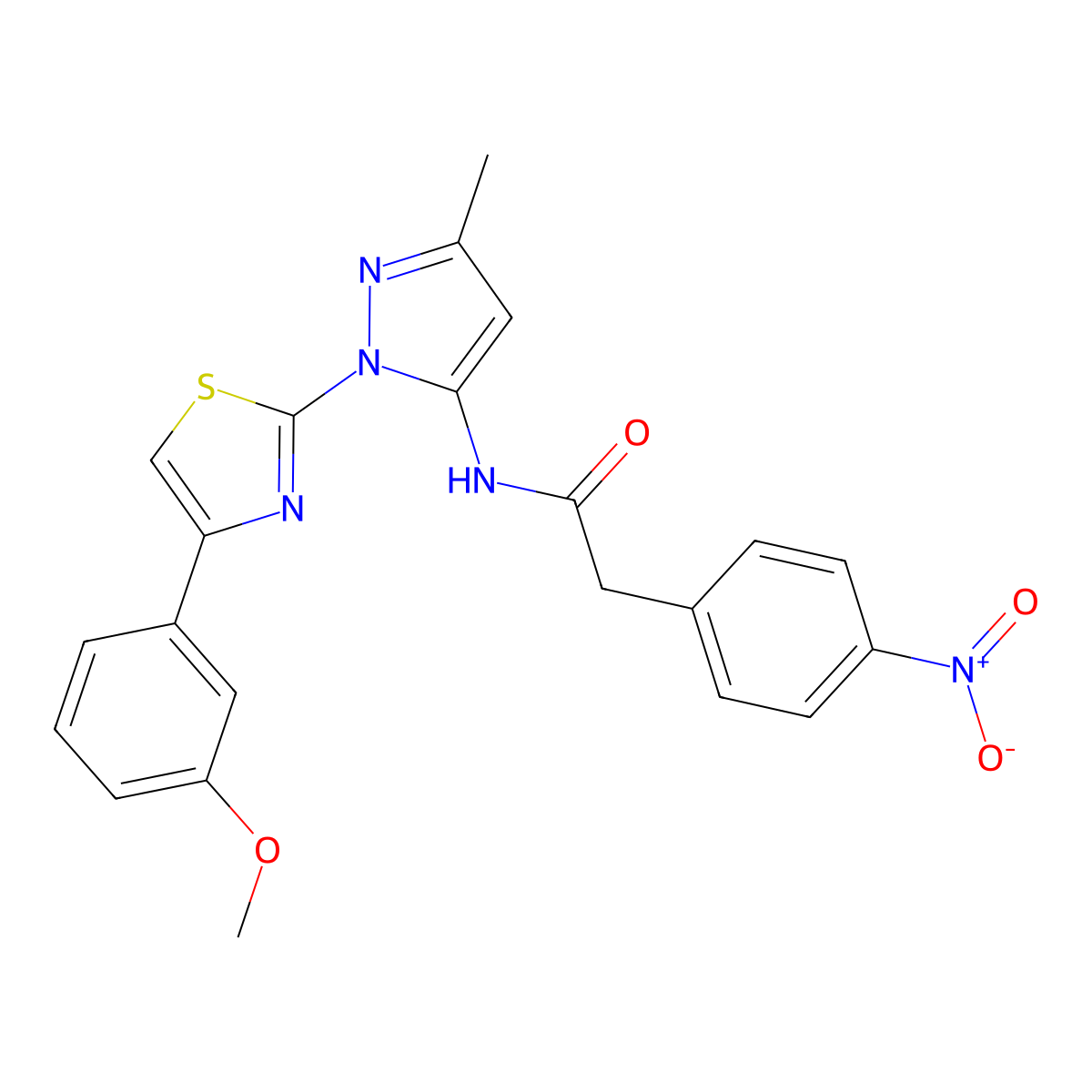 N-(1-(4-(3-methoxyphenyl)thiazol-2-yl)-3-methyl-1H-pyrazol-5-yl)-2-(4-nitrophenyl)acetamide molecular structure, CAS 1019102-61-4