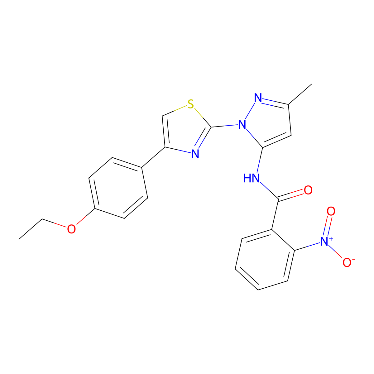 N-(1-(4-(4-ethoxyphenyl)thiazol-2-yl)-3-methyl-1H-pyrazol-5-yl)-2-nitrobenzamide molecular structure, CAS 1019102-63-6