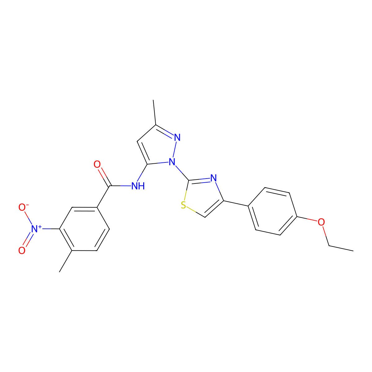 N-(1-(4-(4-ethoxyphenyl)thiazol-2-yl)-3-methyl-1H-pyrazol-5-yl)-4-methyl-3-nitrobenzamide molecular structure, CAS 1019102-65-8