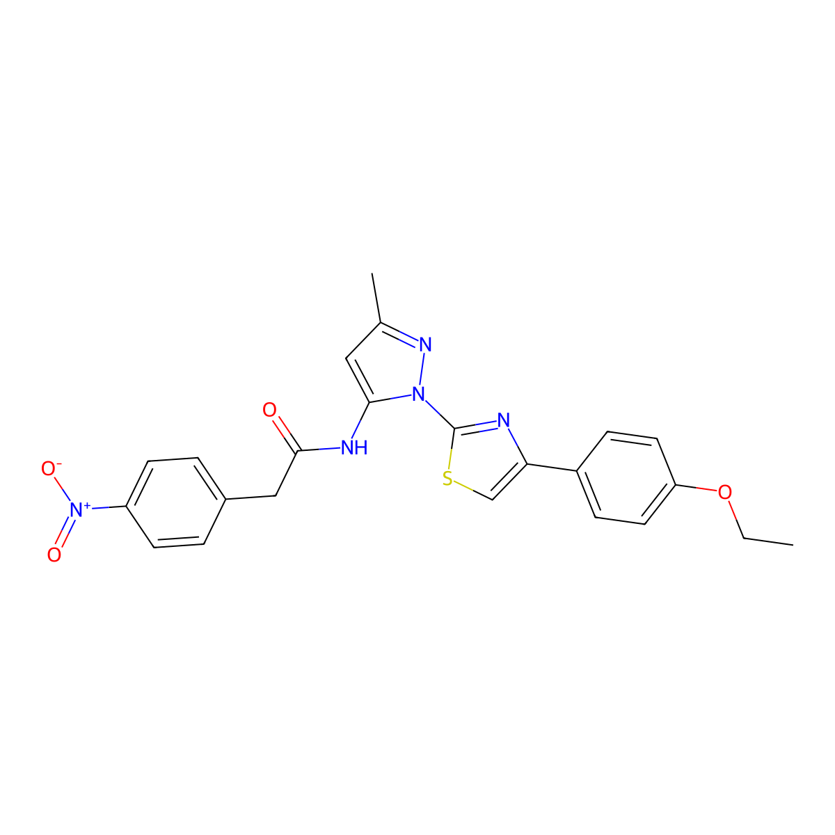 N-(1-(4-(4-ethoxyphenyl)thiazol-2-yl)-3-methyl-1H-pyrazol-5-yl)-2-(4-nitrophenyl)acetamide molecular structure, CAS 1019102-66-9
