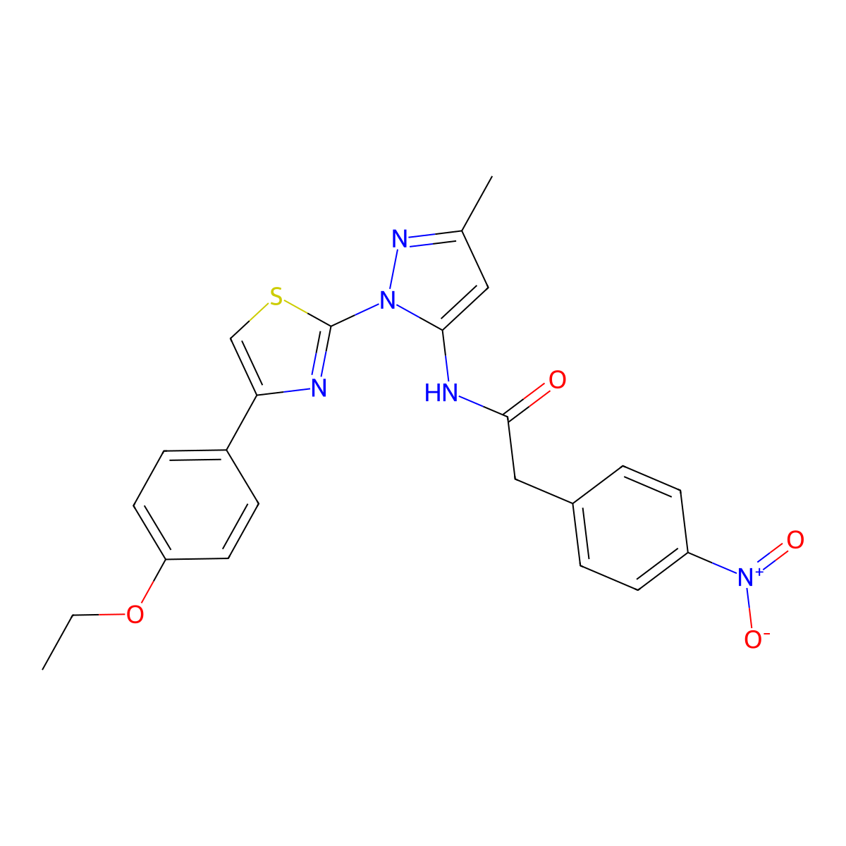 N-(1-(4-(4-ethoxyphenyl)thiazol-2-yl)-3-methyl-1H-pyrazol-5-yl)-2-(4-nitrophenyl)acetamide molecular structure, CAS 1019102-66-9