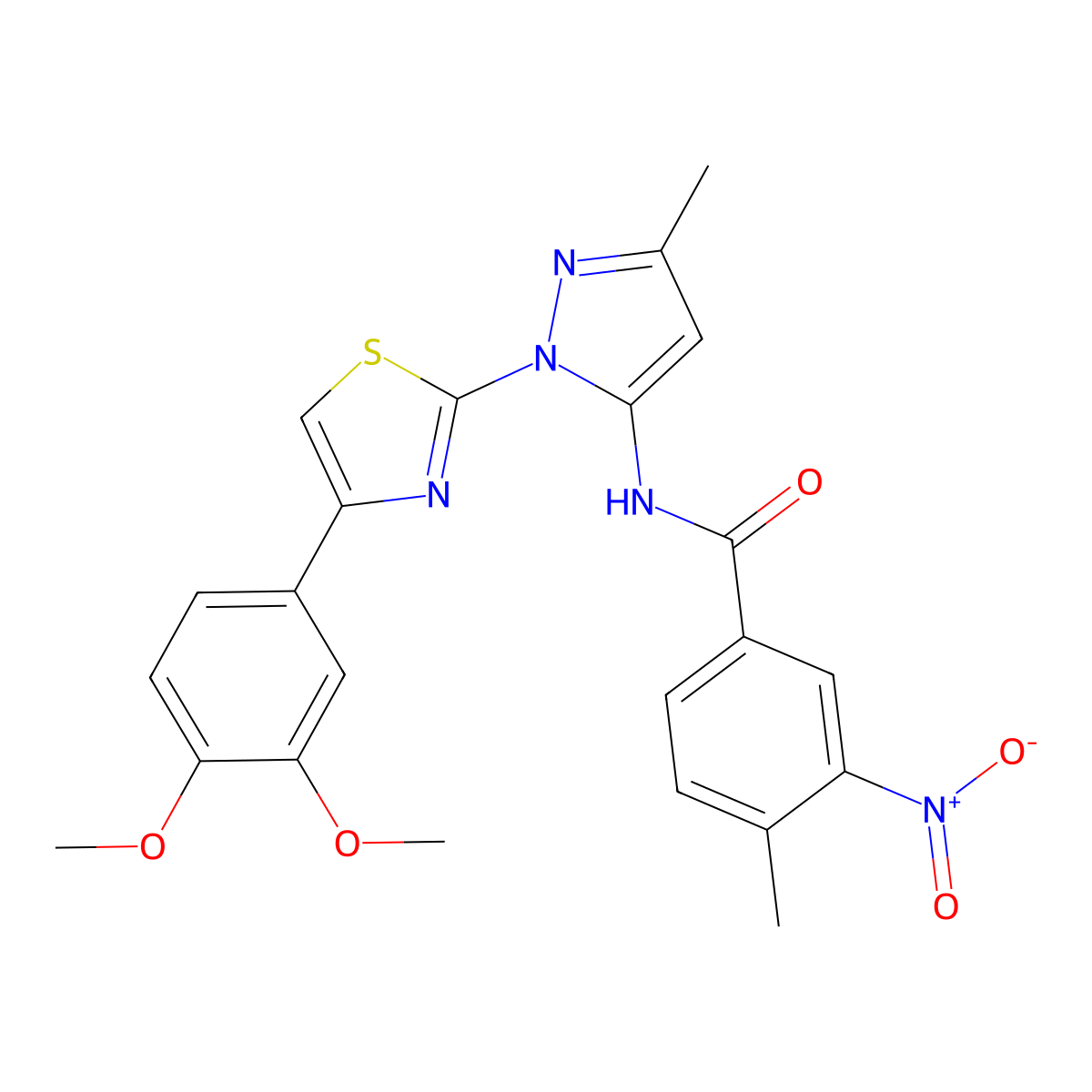 N-(1-(4-(3,4-dimethoxyphenyl)thiazol-2-yl)-3-methyl-1H-pyrazol-5-yl)-4-methyl-3-nitrobenzamide molecular structure, CAS 1019102-69-2