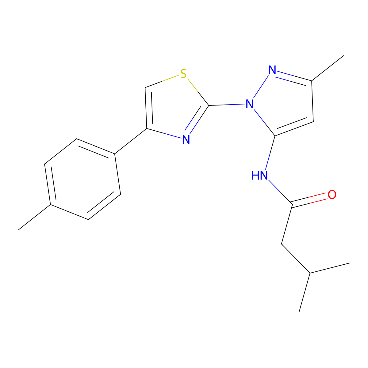3-methyl-N-(3-methyl-1-(4-(p-tolyl)thiazol-2-yl)-1H-pyrazol-5-yl)butanamide molecular structure, CAS 1019102-81-8