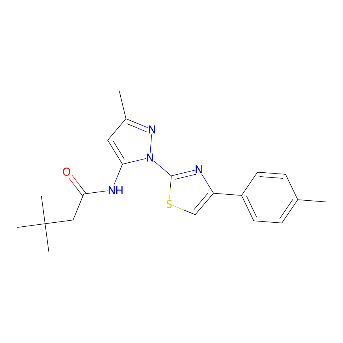3,3-dimethyl-N-(3-methyl-1-(4-(p-tolyl)thiazol-2-yl)-1H-pyrazol-5-yl)butanamide molecular structure, CAS 1019102-83-0