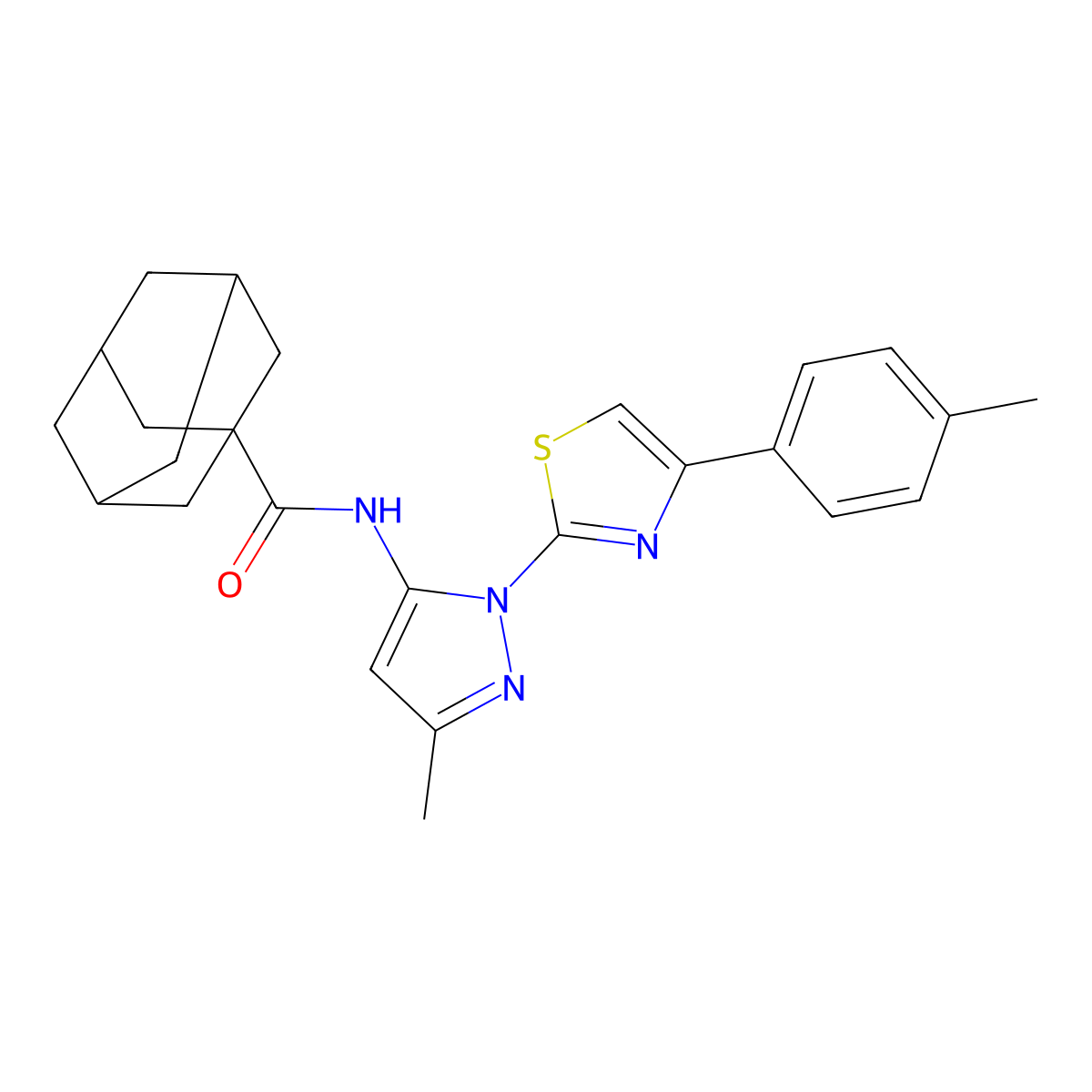 N-{3-methyl-1-[4-(4-methylphenyl)-1,3-thiazol-2-yl]-1H-pyrazol-5-yl}adamantane-1-carboxamide molecular structure, CAS 1019102-89-6