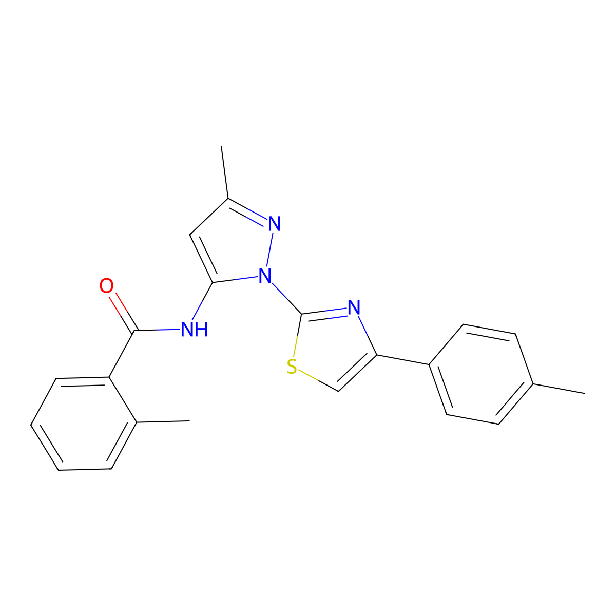 2-methyl-N-(3-methyl-1-(4-(p-tolyl)thiazol-2-yl)-1H-pyrazol-5-yl)benzamide molecular structure, CAS 1019102-93-2