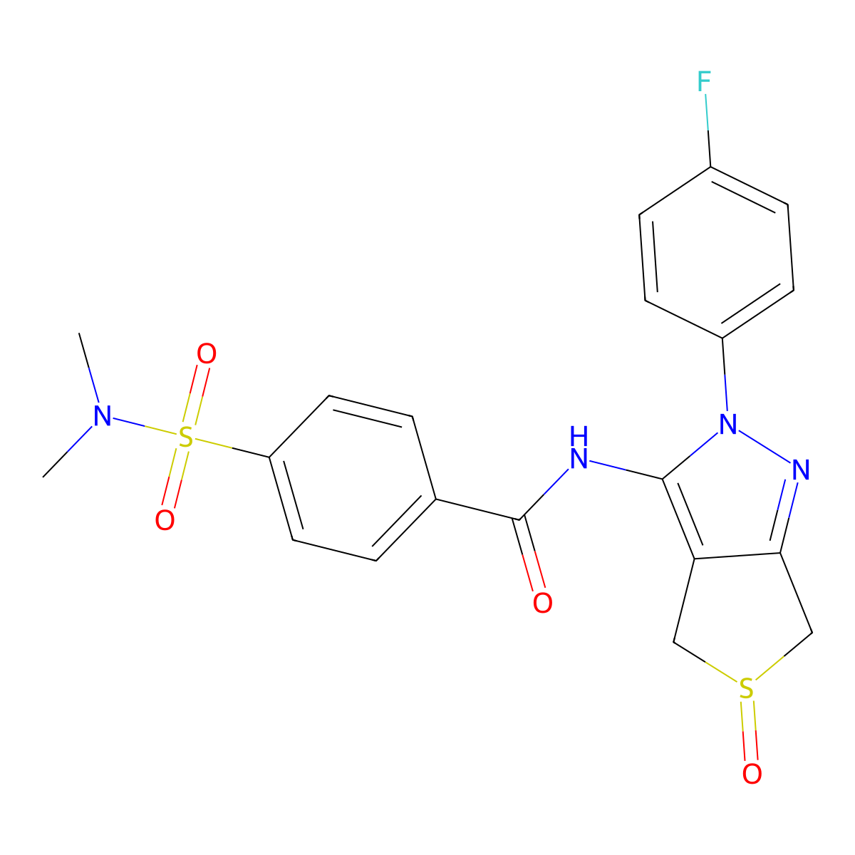 4-(N,N-dimethylsulfamoyl)-N-(2-(4-fluorophenyl)-5-oxido-4,6-dihydro-2H-thieno[3,4-c]pyrazol-3-yl)benzamide molecular structure, CAS 1019102-94-3