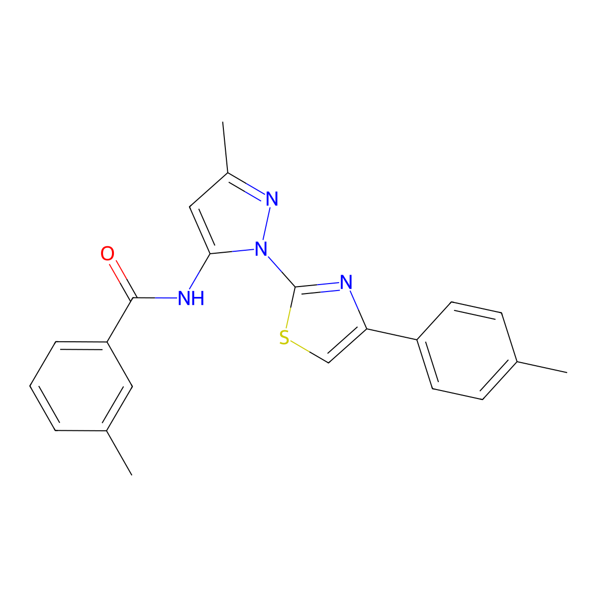 3-methyl-N-(3-methyl-1-(4-(p-tolyl)thiazol-2-yl)-1H-pyrazol-5-yl)benzamide molecular structure, CAS 1019102-95-4