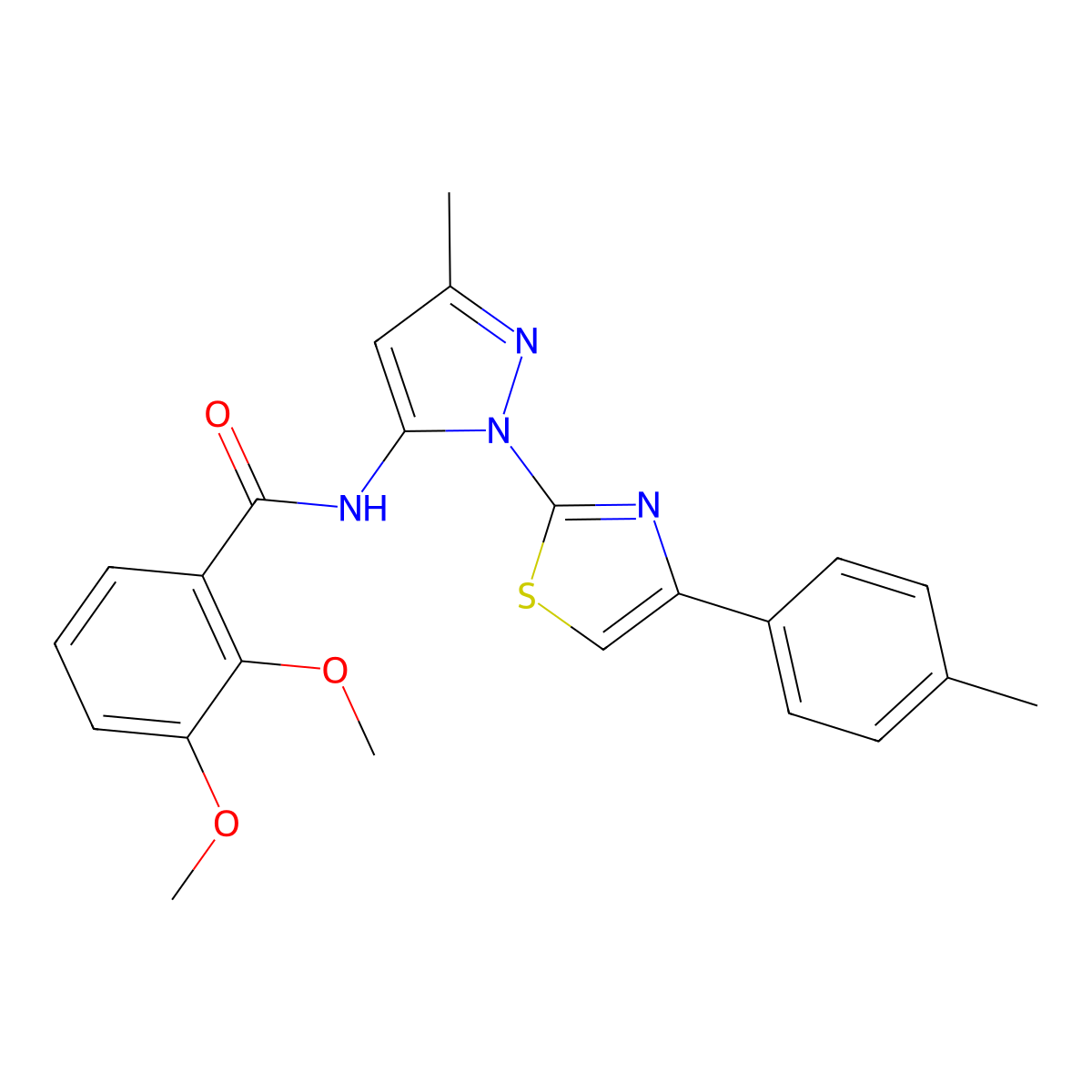2,3-dimethoxy-N-(3-methyl-1-(4-(p-tolyl)thiazol-2-yl)-1H-pyrazol-5-yl)benzamide molecular structure, CAS 1019102-97-6