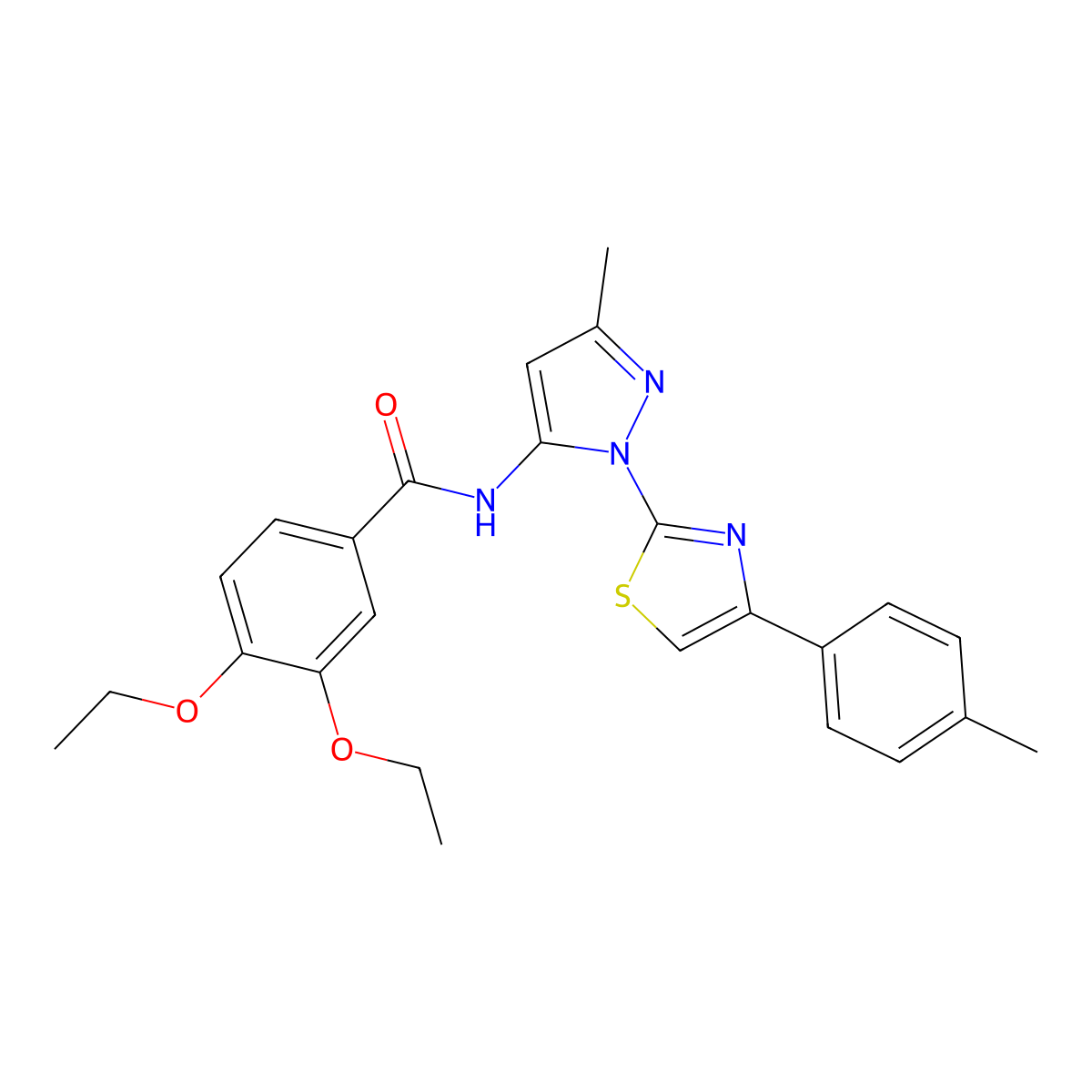 3,4-diethoxy-N-(3-methyl-1-(4-(p-tolyl)thiazol-2-yl)-1H-pyrazol-5-yl)benzamide molecular structure, CAS 1019102-98-7