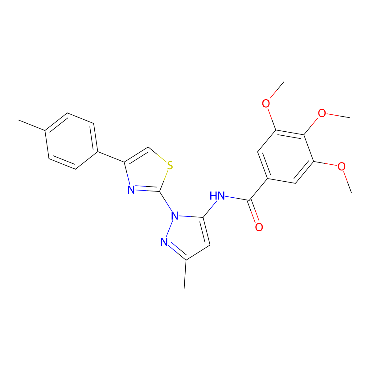 3,4,5-trimethoxy-N-(3-methyl-1-(4-(p-tolyl)thiazol-2-yl)-1H-pyrazol-5-yl)benzamide molecular structure, CAS 1019102-99-8