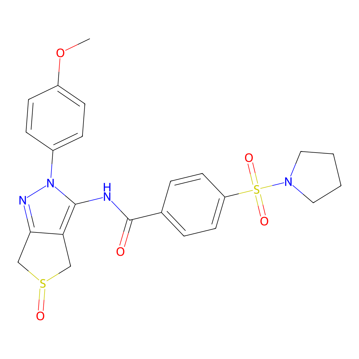 N-(2-(4-methoxyphenyl)-5-oxido-4,6-dihydro-2H-thieno[3,4-c]pyrazol-3-yl)-4-(pyrrolidin-1-ylsulfonyl)benzamide molecular structure, CAS 1019103-02-6
