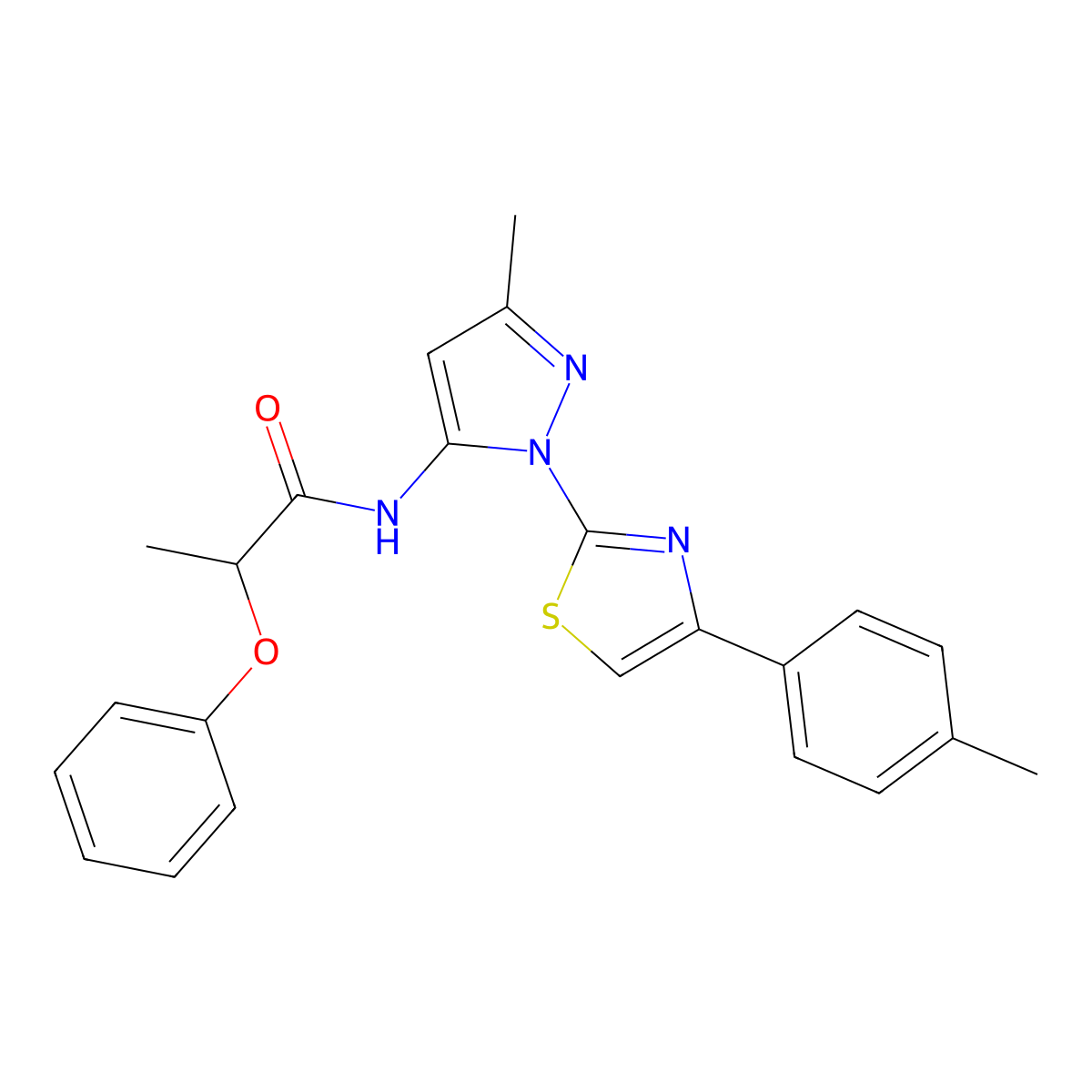N-(3-methyl-1-(4-(p-tolyl)thiazol-2-yl)-1H-pyrazol-5-yl)-2-phenoxypropanamide molecular structure, CAS 1019103-07-1