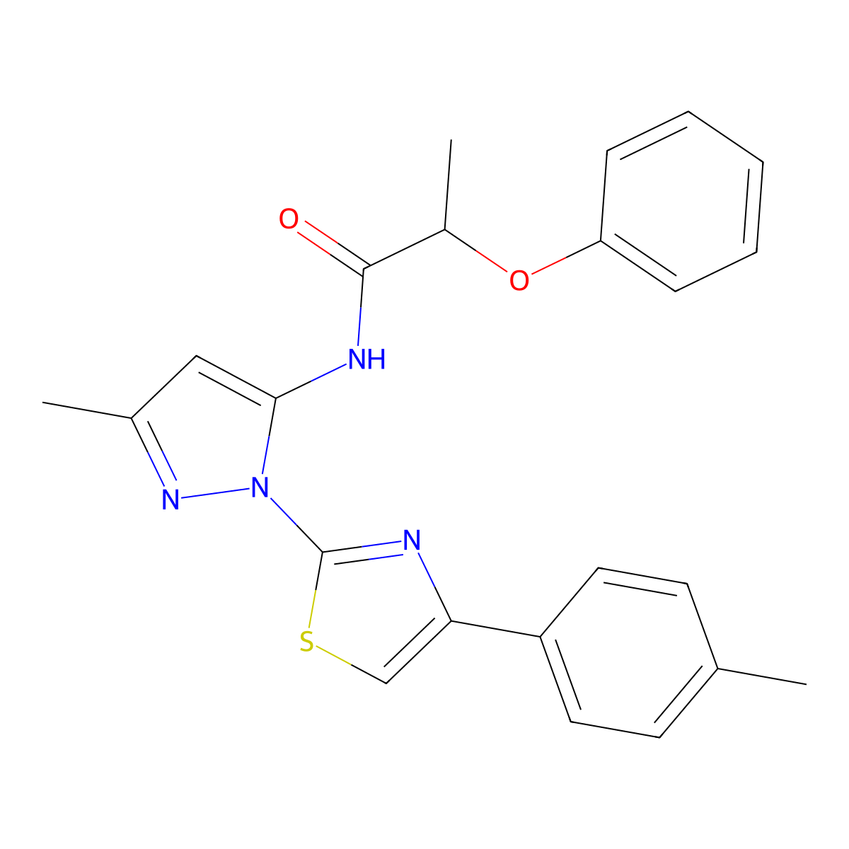 N-(3-methyl-1-(4-(p-tolyl)thiazol-2-yl)-1H-pyrazol-5-yl)-2-phenoxypropanamide molecular structure, CAS 1019103-07-1