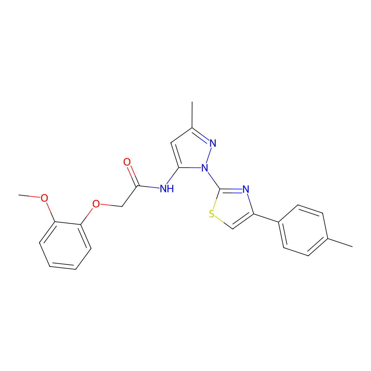 2-(2-methoxyphenoxy)-N-(3-methyl-1-(4-(p-tolyl)thiazol-2-yl)-1H-pyrazol-5-yl)acetamide molecular structure, CAS 1019103-08-2
