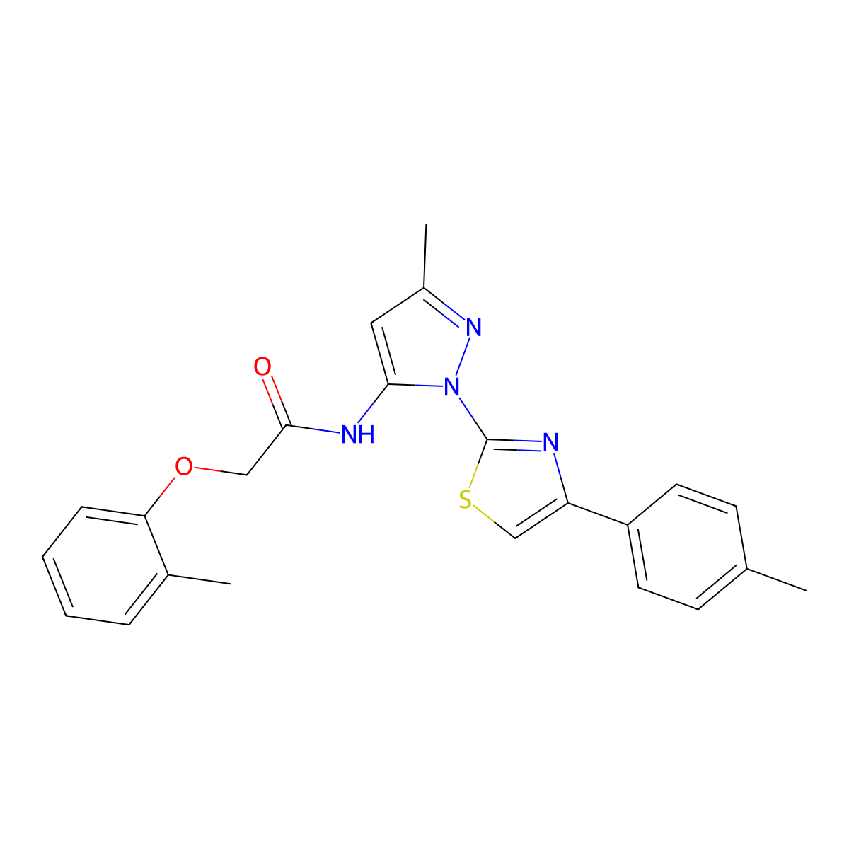 N-(3-methyl-1-(4-(p-tolyl)thiazol-2-yl)-1H-pyrazol-5-yl)-2-(o-tolyloxy)acetamide molecular structure, CAS 1019103-09-3