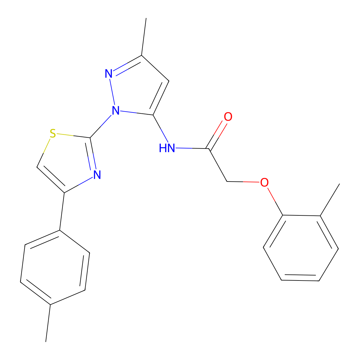 N-(3-methyl-1-(4-(p-tolyl)thiazol-2-yl)-1H-pyrazol-5-yl)-2-(o-tolyloxy)acetamide molecular structure, CAS 1019103-09-3