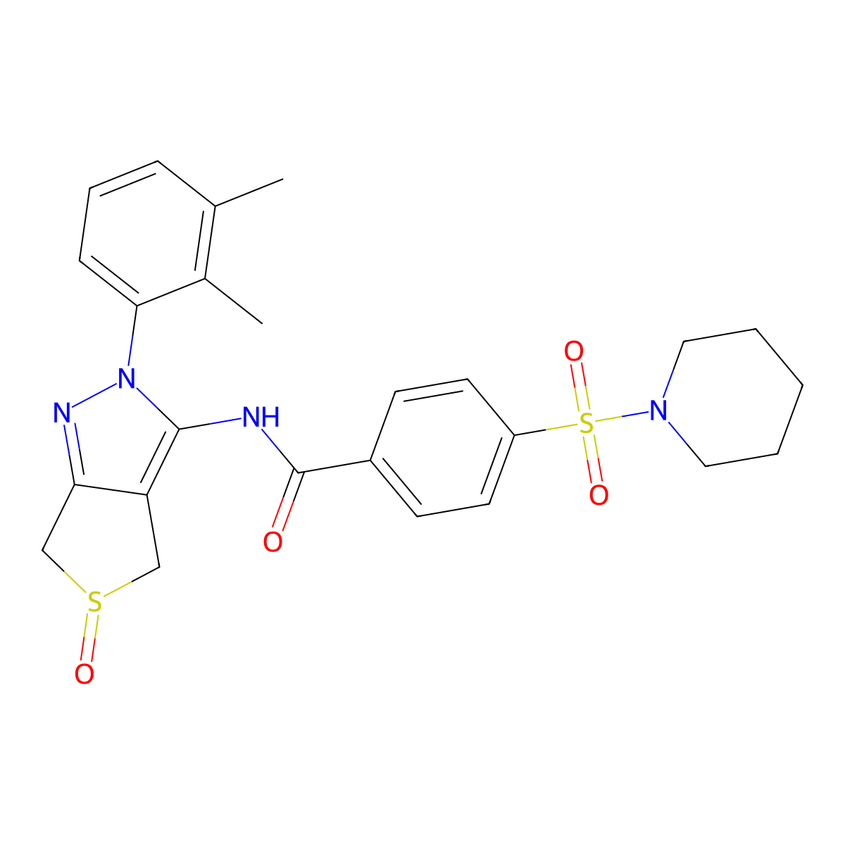 N-[2-(2,3-dimethylphenyl)-5-oxo-4,6-dihydrothieno[3,4-c]pyrazol-3-yl]-4-piperidin-1-ylsulfonylbenzamide molecular structure, CAS 1019103-10-6