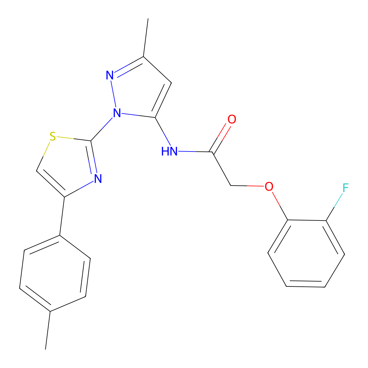 2-(2-fluorophenoxy)-N-(3-methyl-1-(4-(p-tolyl)thiazol-2-yl)-1H-pyrazol-5-yl)acetamide molecular structure, CAS 1019103-11-7
