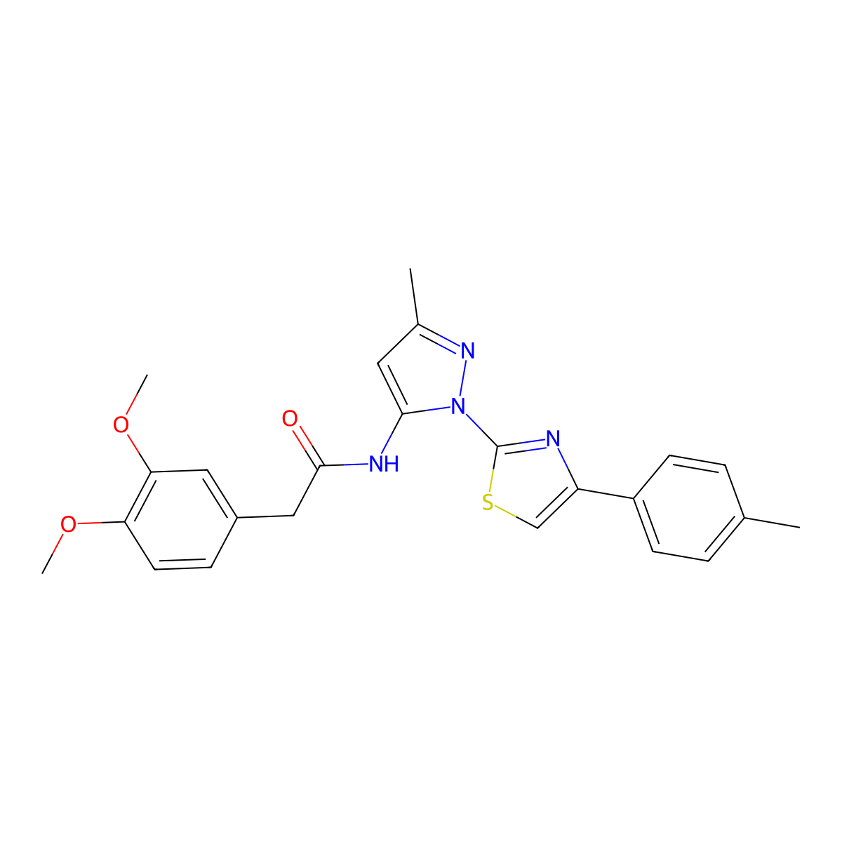 2-(3,4-dimethoxyphenyl)-N-(3-methyl-1-(4-(p-tolyl)thiazol-2-yl)-1H-pyrazol-5-yl)acetamide molecular structure, CAS 1019103-12-8