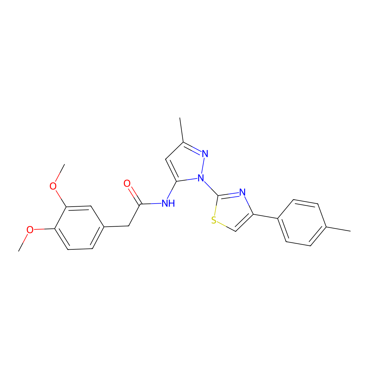 2-(3,4-dimethoxyphenyl)-N-(3-methyl-1-(4-(p-tolyl)thiazol-2-yl)-1H-pyrazol-5-yl)acetamide molecular structure, CAS 1019103-12-8