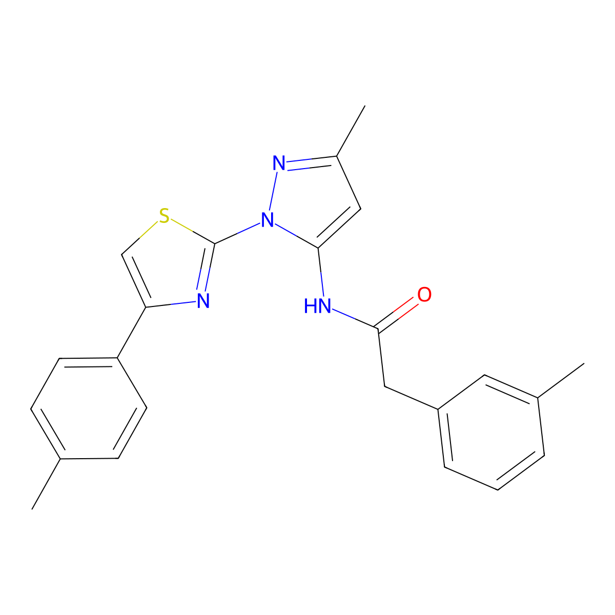 N-(3-methyl-1-(4-(p-tolyl)thiazol-2-yl)-1H-pyrazol-5-yl)-2-(m-tolyl)acetamide molecular structure, CAS 1019103-14-0