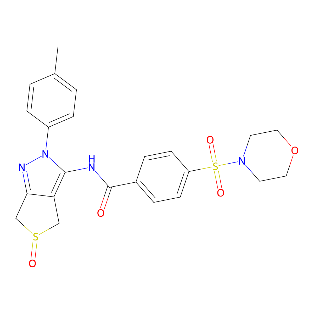 4-(morpholinosulfonyl)-N-(5-oxido-2-(p-tolyl)-4,6-dihydro-2H-thieno[3,4-c]pyrazol-3-yl)benzamide molecular structure, CAS 1019103-15-1