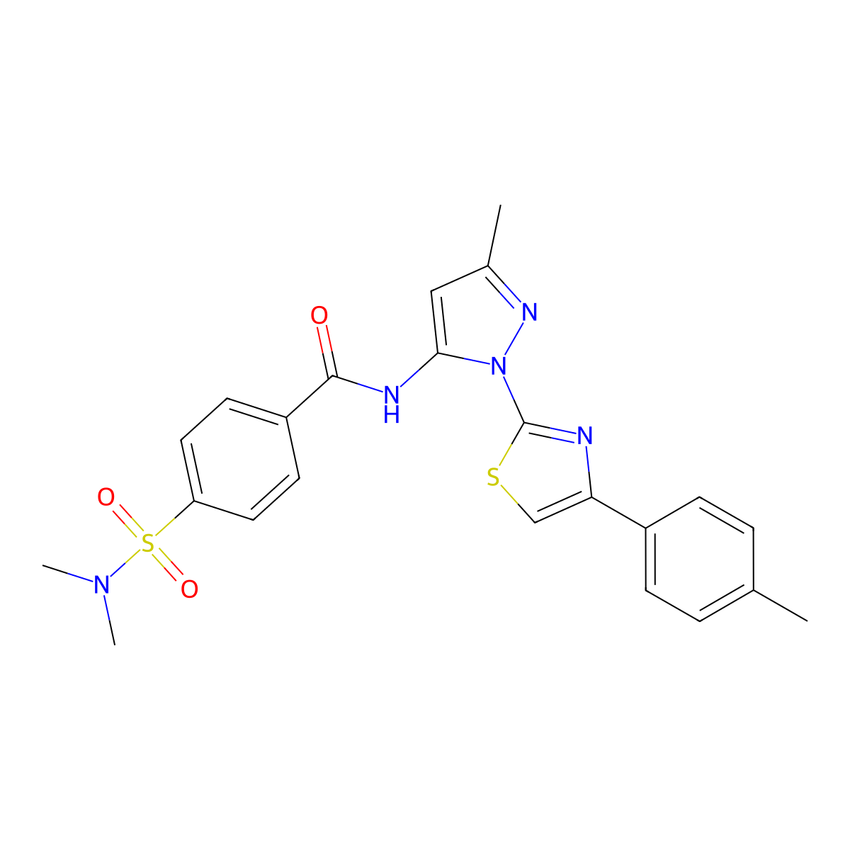 4-(N,N-dimethylsulfamoyl)-N-(3-methyl-1-(4-(p-tolyl)thiazol-2-yl)-1H-pyrazol-5-yl)benzamide molecular structure, CAS 1019103-18-4