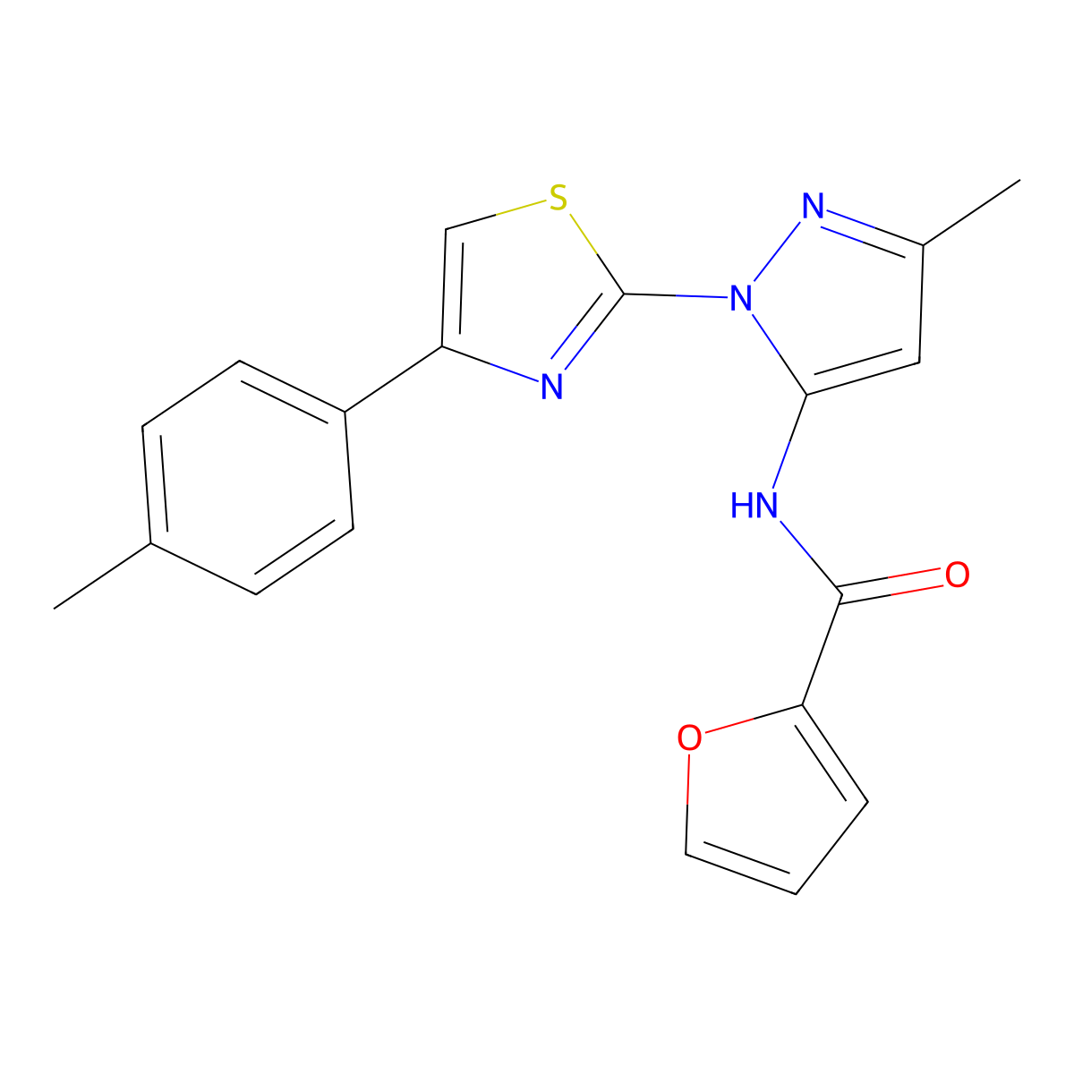 N-(3-methyl-1-(4-(p-tolyl)thiazol-2-yl)-1H-pyrazol-5-yl)furan-2-carboxamide molecular structure, CAS 1019103-20-8