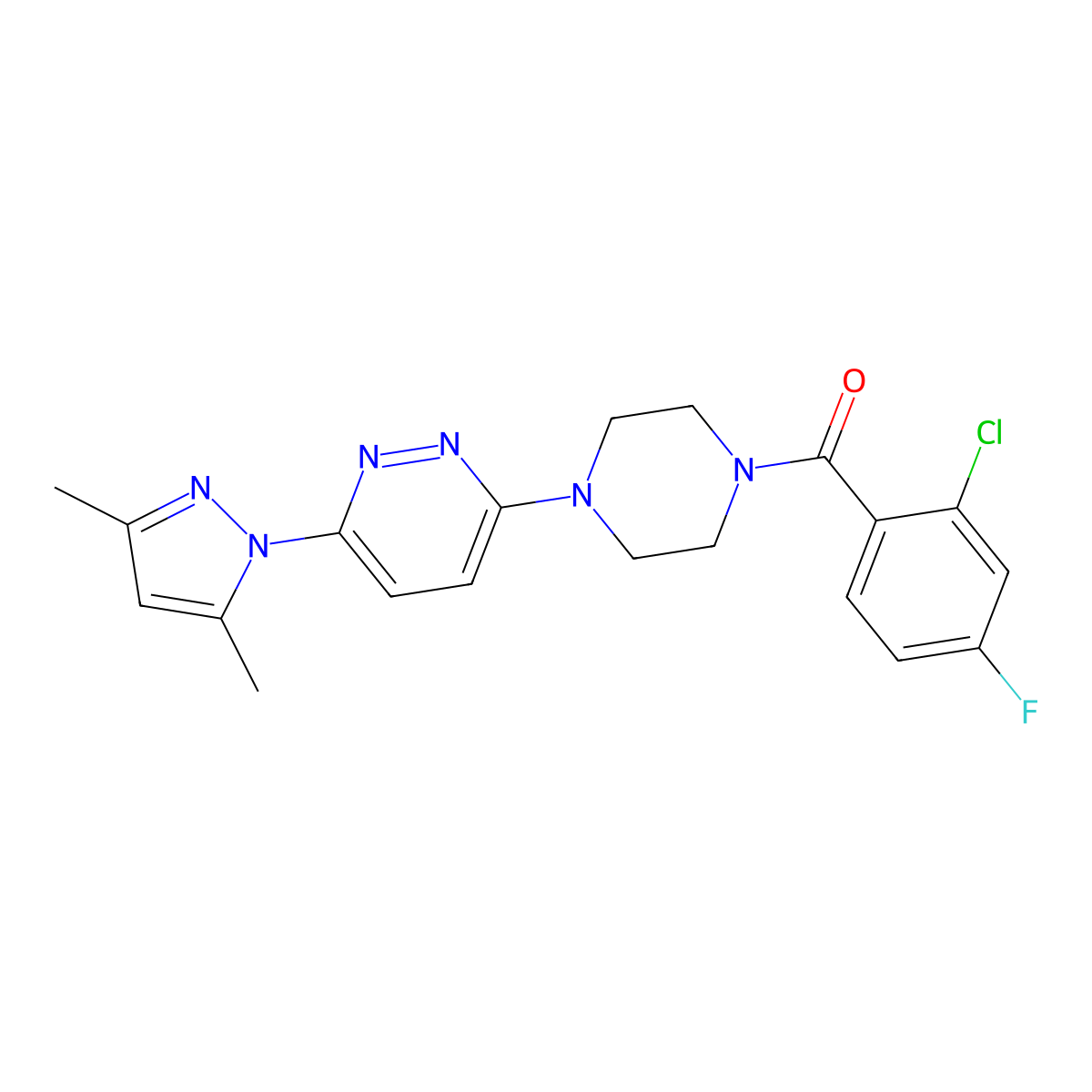 3-[4-(2-chloro-4-fluorobenzoyl)piperazin-1-yl]-6-(3,5-dimethyl-1H-pyrazol-1-yl)pyridazine molecular structure, CAS 1019103-21-9