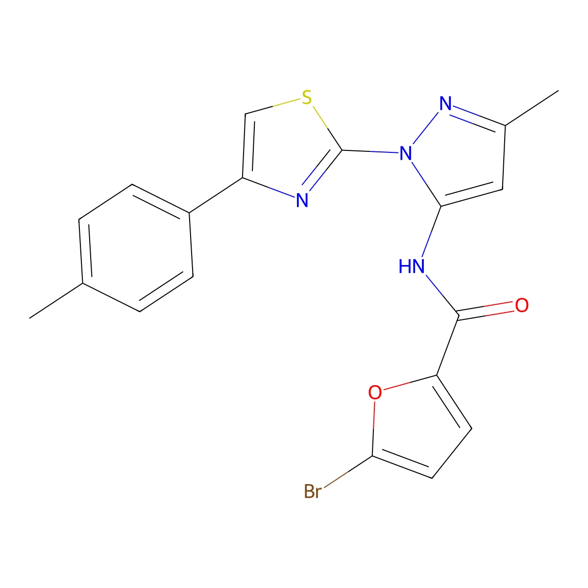 5-bromo-N-(3-methyl-1-(4-(p-tolyl)thiazol-2-yl)-1H-pyrazol-5-yl)furan-2-carboxamide molecular structure, CAS 1019103-22-0