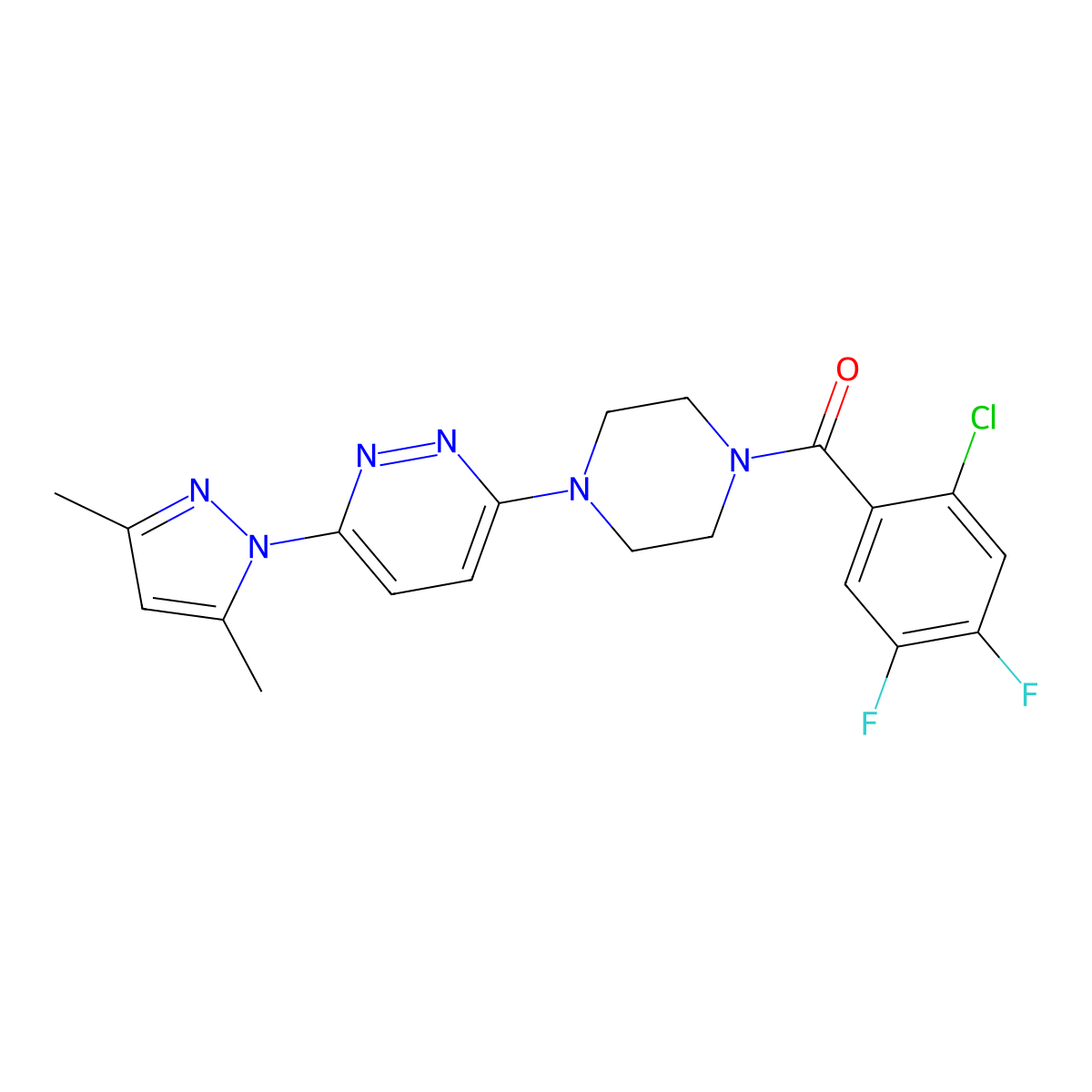 (2-chloro-4,5-difluorophenyl)(4-(6-(3,5-dimethyl-1H-pyrazol-1-yl)pyridazin-3-yl)piperazin-1-yl)methanone molecular structure, CAS 1019103-25-3
