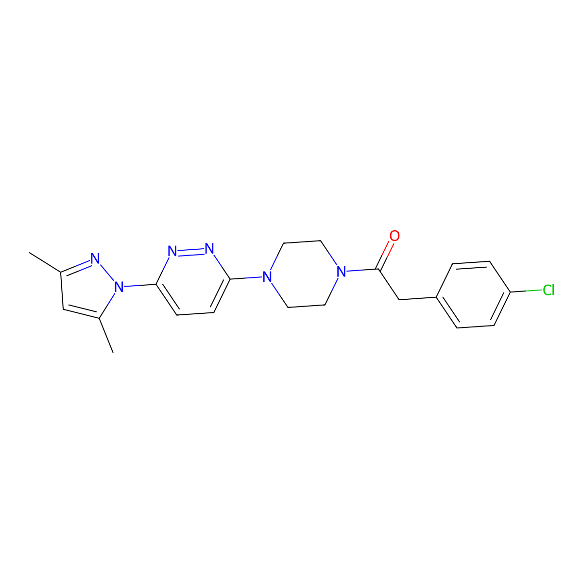 2-(4-chlorophenyl)-1-{4-[6-(3,5-dimethyl-1H-pyrazol-1-yl)pyridazin-3-yl]piperazin-1-yl}ethan-1-one molecular structure, CAS 1019103-27-5
