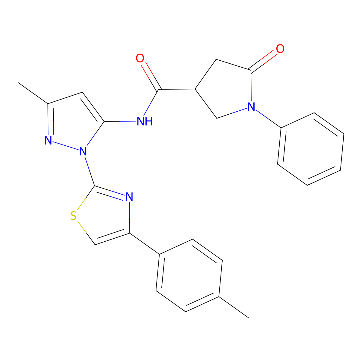N-(3-methyl-1-(4-(p-tolyl)thiazol-2-yl)-1H-pyrazol-5-yl)-5-oxo-1-phenylpyrrolidine-3-carboxamide molecular structure, CAS 1019103-32-2