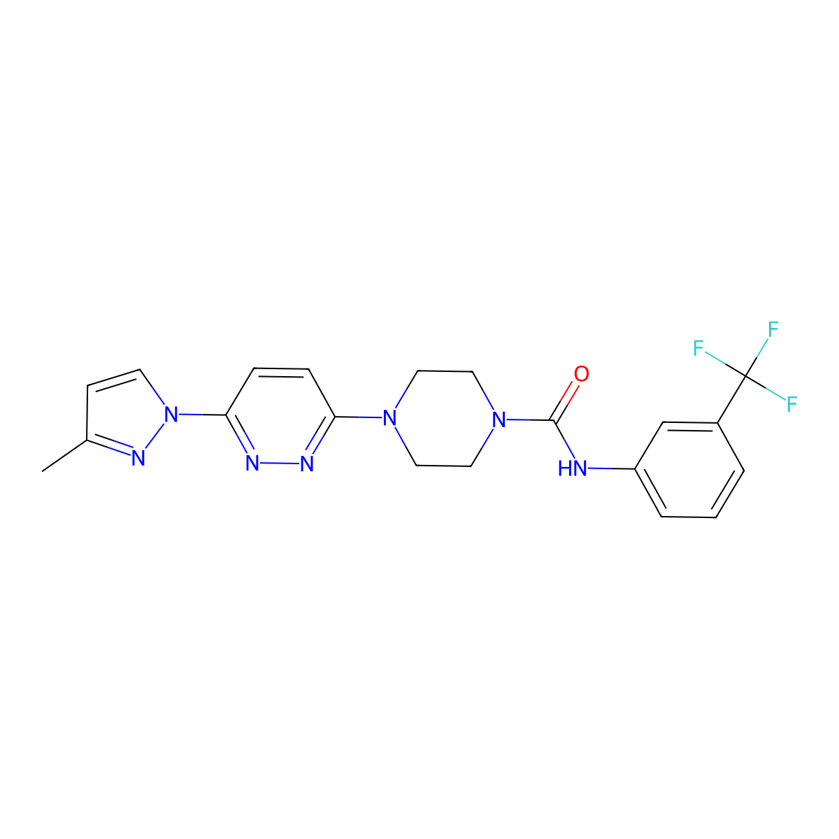 4-[6-(3-methylpyrazol-1-yl)pyridazin-3-yl]-N-[3-(trifluoromethyl)phenyl]piperazine-1-carboxamide molecular structure, CAS 1019103-35-5