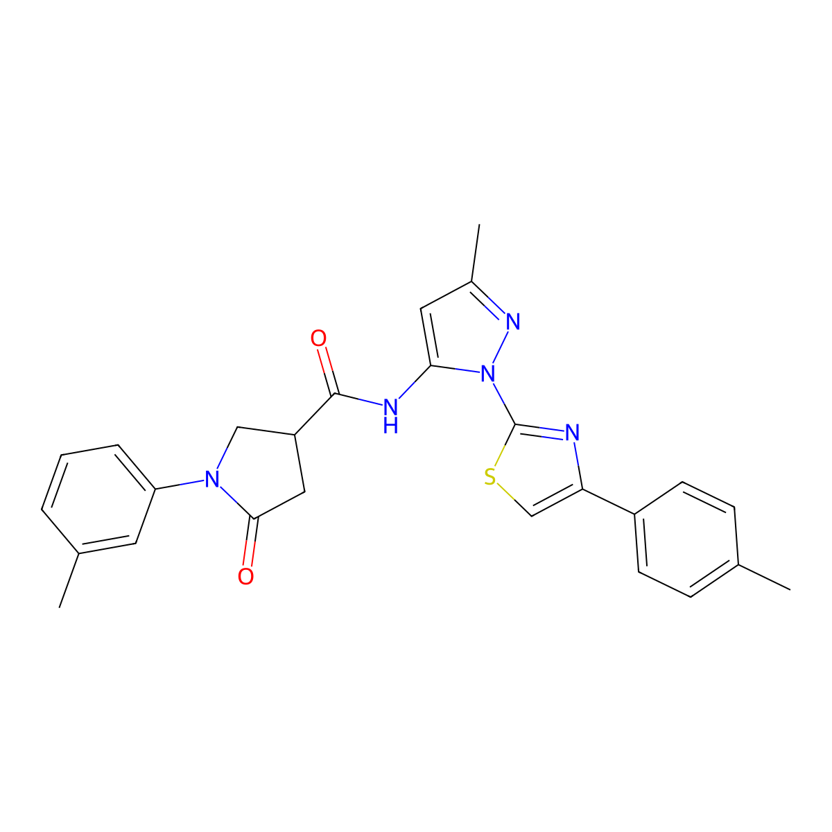 N-(3-methyl-1-(4-(p-tolyl)thiazol-2-yl)-1H-pyrazol-5-yl)-5-oxo-1-(m-tolyl)pyrrolidine-3-carboxamide molecular structure, CAS 1019103-36-6
