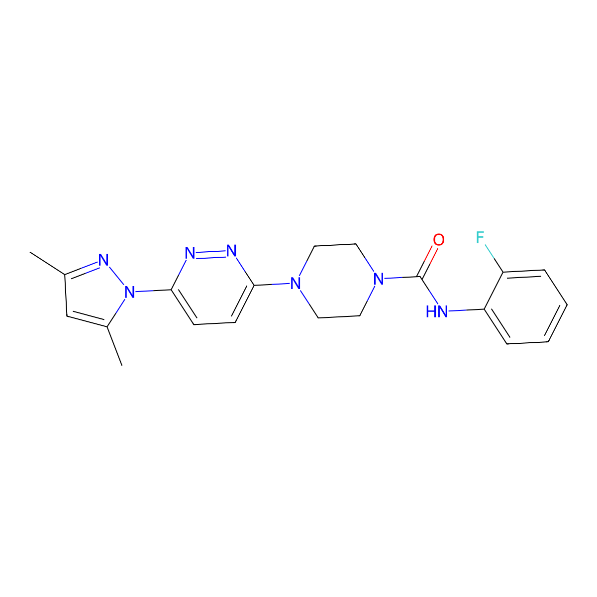 4-[6-(3,5-dimethyl-1H-pyrazol-1-yl)pyridazin-3-yl]-N-(2-fluorophenyl)piperazine-1-carboxamide molecular structure, CAS 1019103-39-9