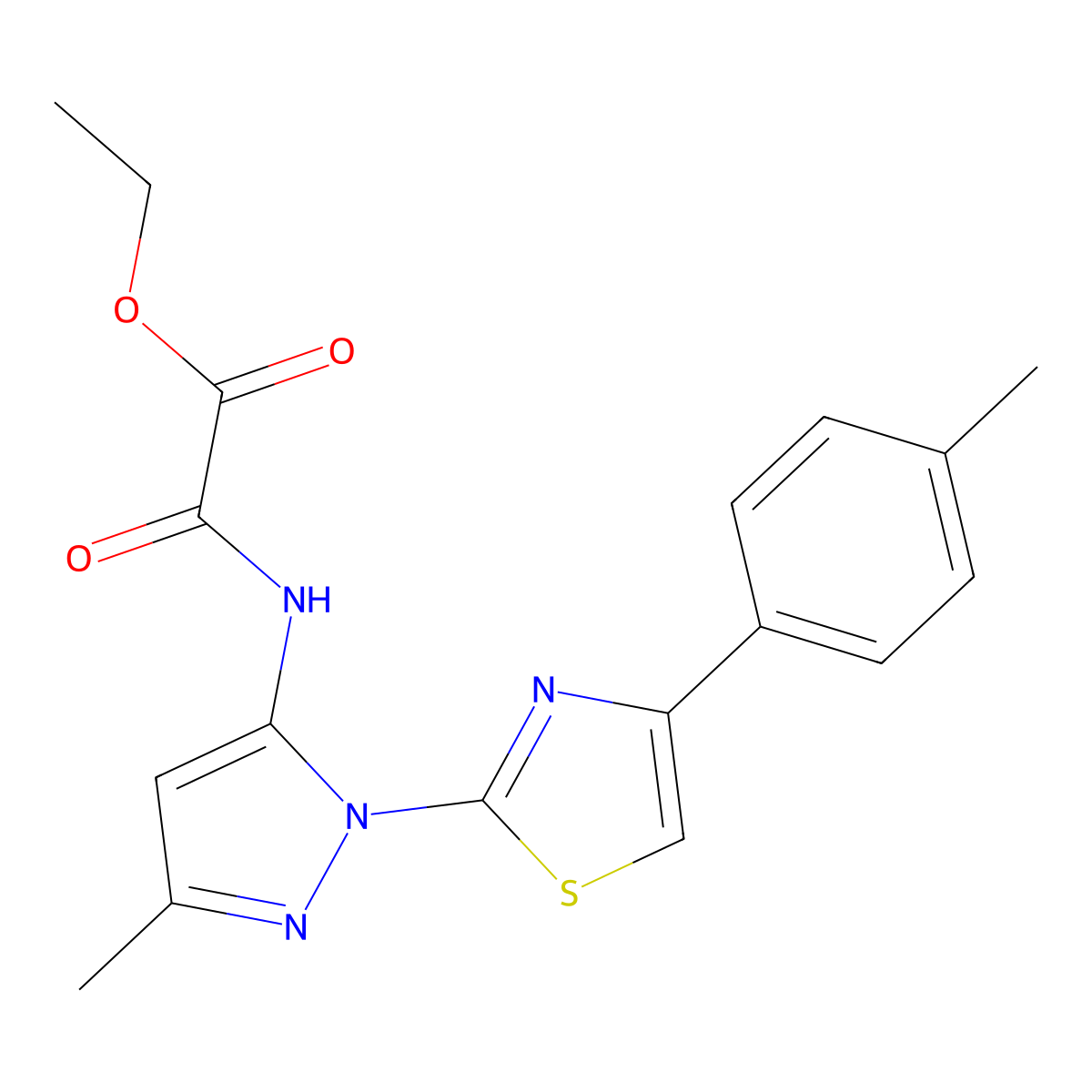 ethyl 2-((3-methyl-1-(4-(p-tolyl)thiazol-2-yl)-1H-pyrazol-5-yl)amino)-2-oxoacetate molecular structure, CAS 1019103-46-8