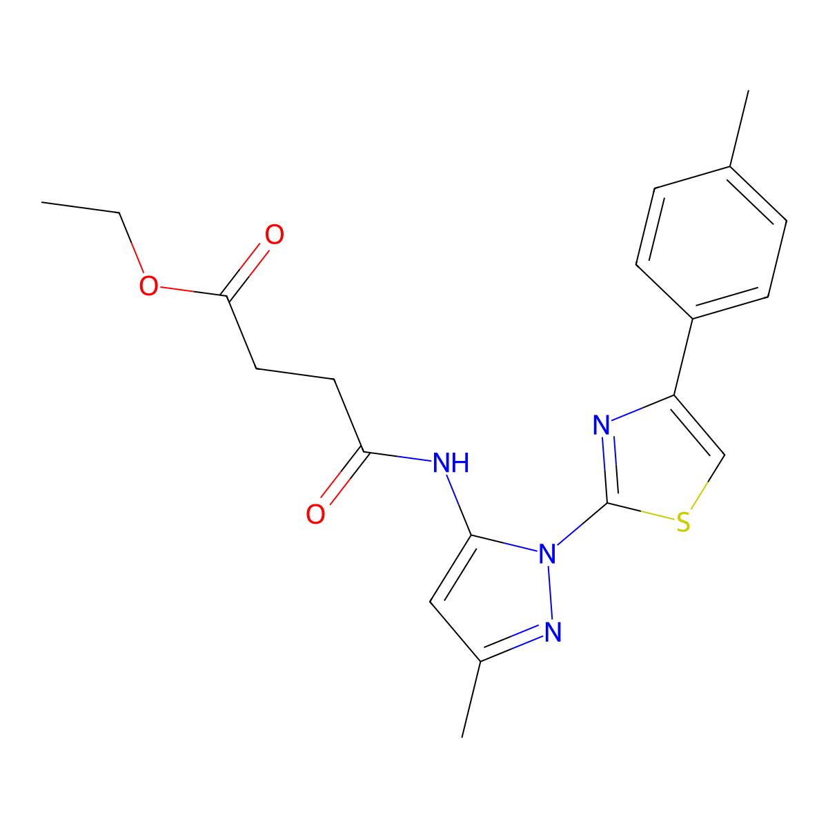 ethyl 4-((3-methyl-1-(4-(p-tolyl)thiazol-2-yl)-1H-pyrazol-5-yl)amino)-4-oxobutanoate molecular structure, CAS 1019103-48-0