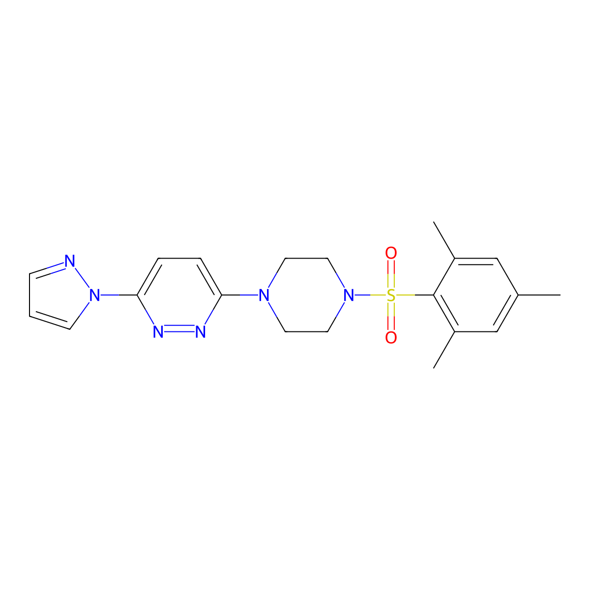 3-(1H-pyrazol-1-yl)-6-[4-(2,4,6-trimethylbenzenesulfonyl)piperazin-1-yl]pyridazine molecular structure, CAS 1019103-49-1