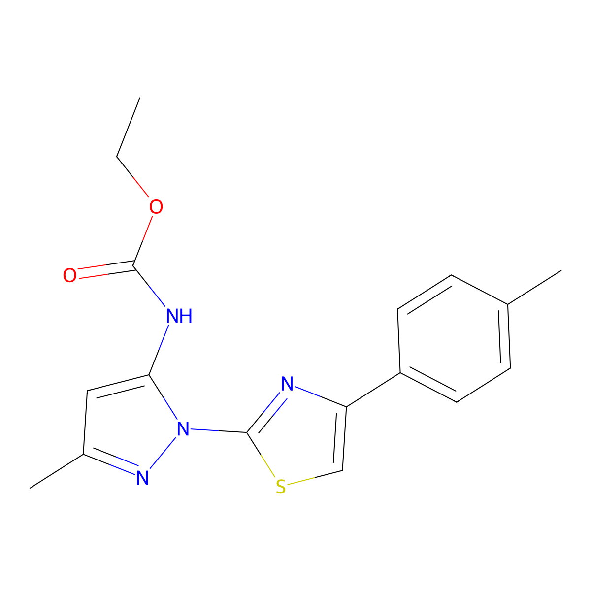 ethyl (3-methyl-1-(4-(p-tolyl)thiazol-2-yl)-1H-pyrazol-5-yl)carbamate molecular structure, CAS 1019103-50-4