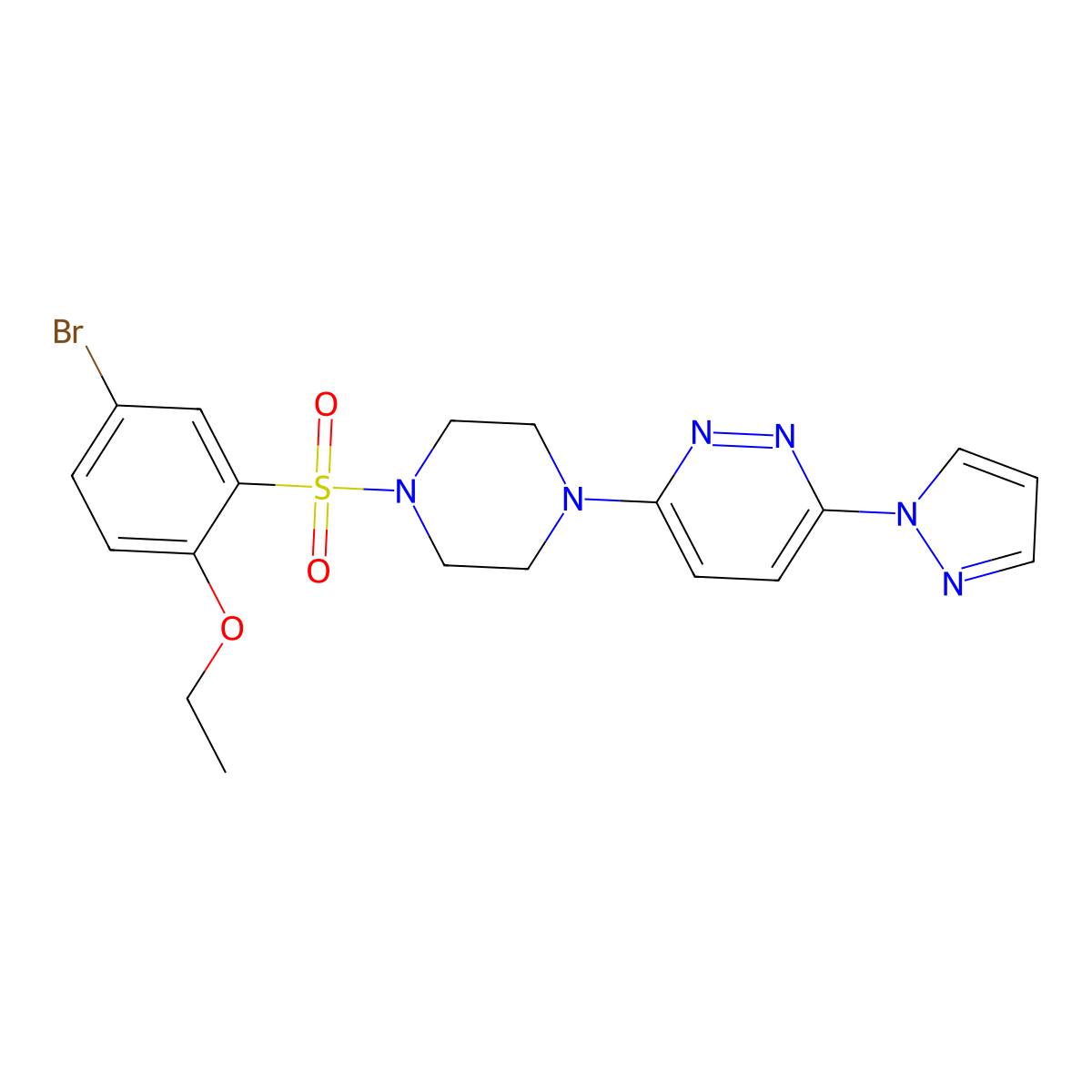 3-(4-((5-bromo-2-ethoxyphenyl)sulfonyl)piperazin-1-yl)-6-(1H-pyrazol-1-yl)pyridazine molecular structure, CAS 1019103-59-3