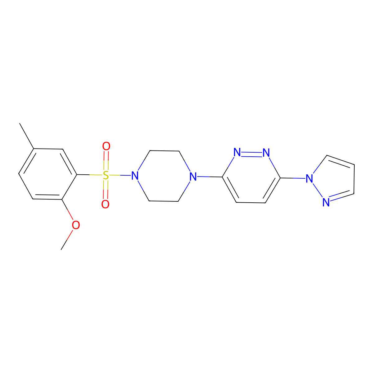 3-[4-(2-methoxy-5-methylbenzenesulfonyl)piperazin-1-yl]-6-(1H-pyrazol-1-yl)pyridazine molecular structure, CAS 1019103-61-7