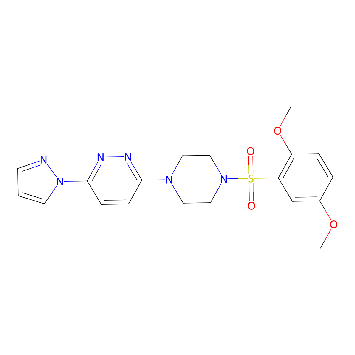 3-[4-(2,5-dimethoxybenzenesulfonyl)piperazin-1-yl]-6-(1H-pyrazol-1-yl)pyridazine molecular structure, CAS 1019103-63-9