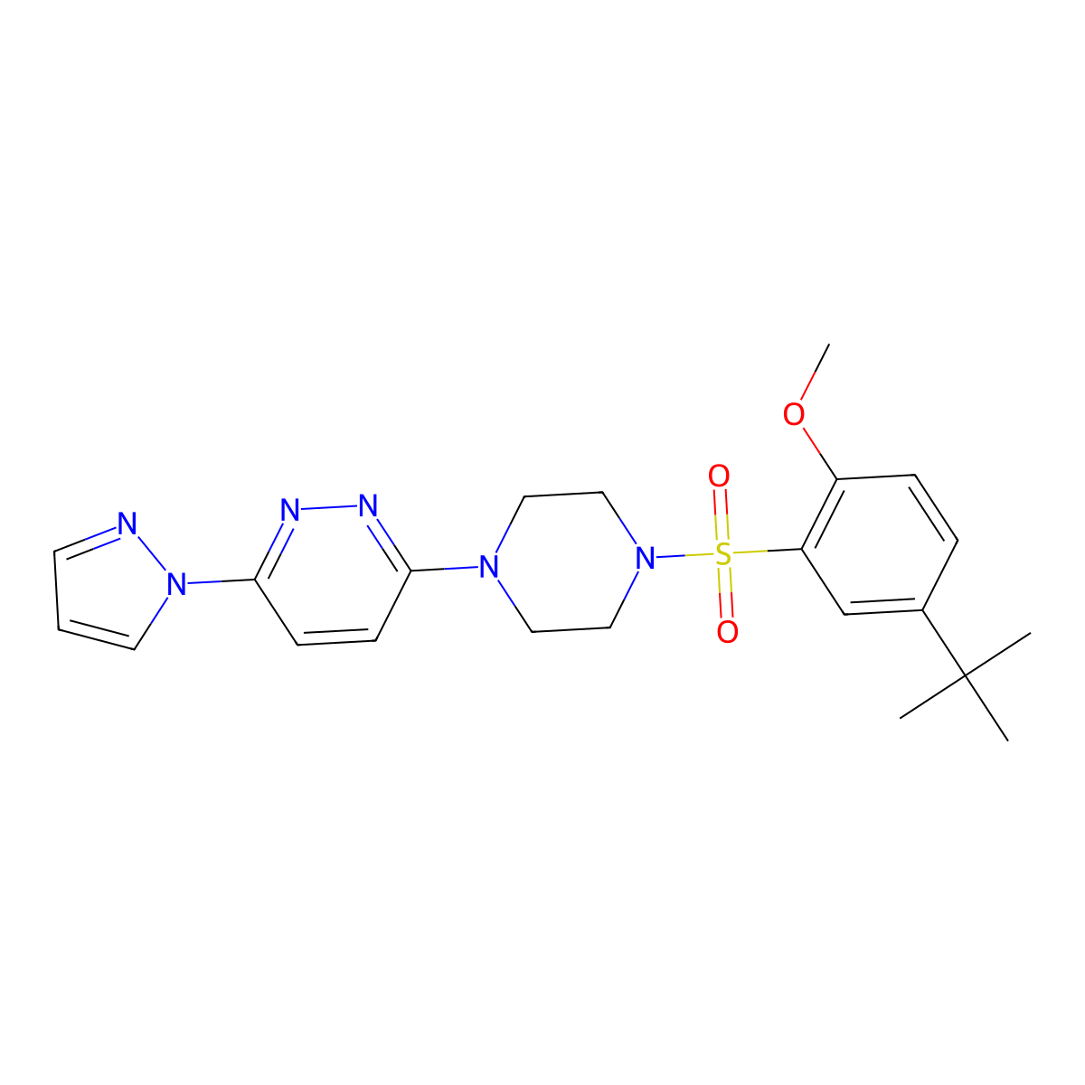 3-[4-(5-tert-butyl-2-methoxybenzenesulfonyl)piperazin-1-yl]-6-(1H-pyrazol-1-yl)pyridazine molecular structure, CAS 1019103-65-1
