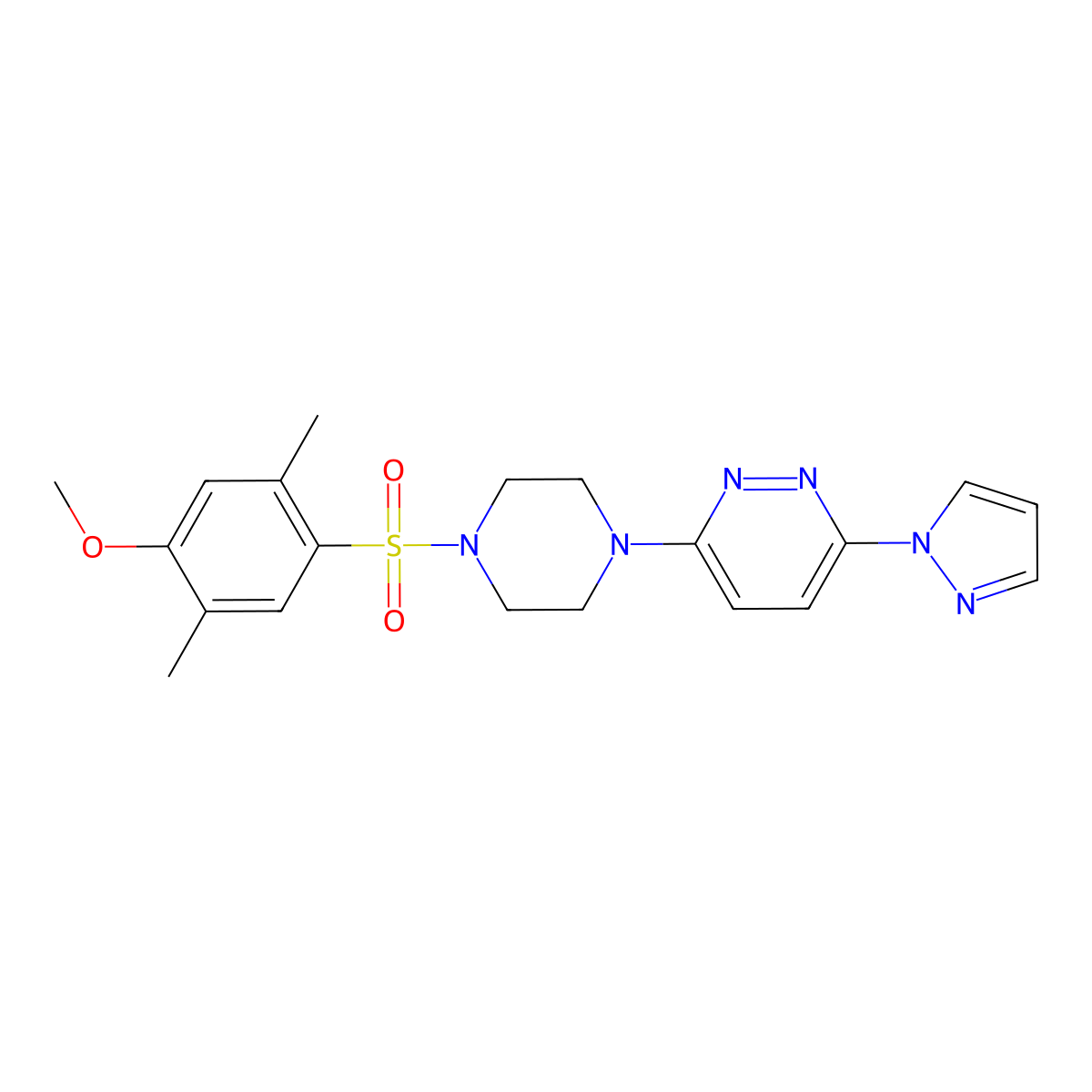 3-[4-(4-methoxy-2,5-dimethylbenzenesulfonyl)piperazin-1-yl]-6-(1H-pyrazol-1-yl)pyridazine molecular structure, CAS 1019103-67-3