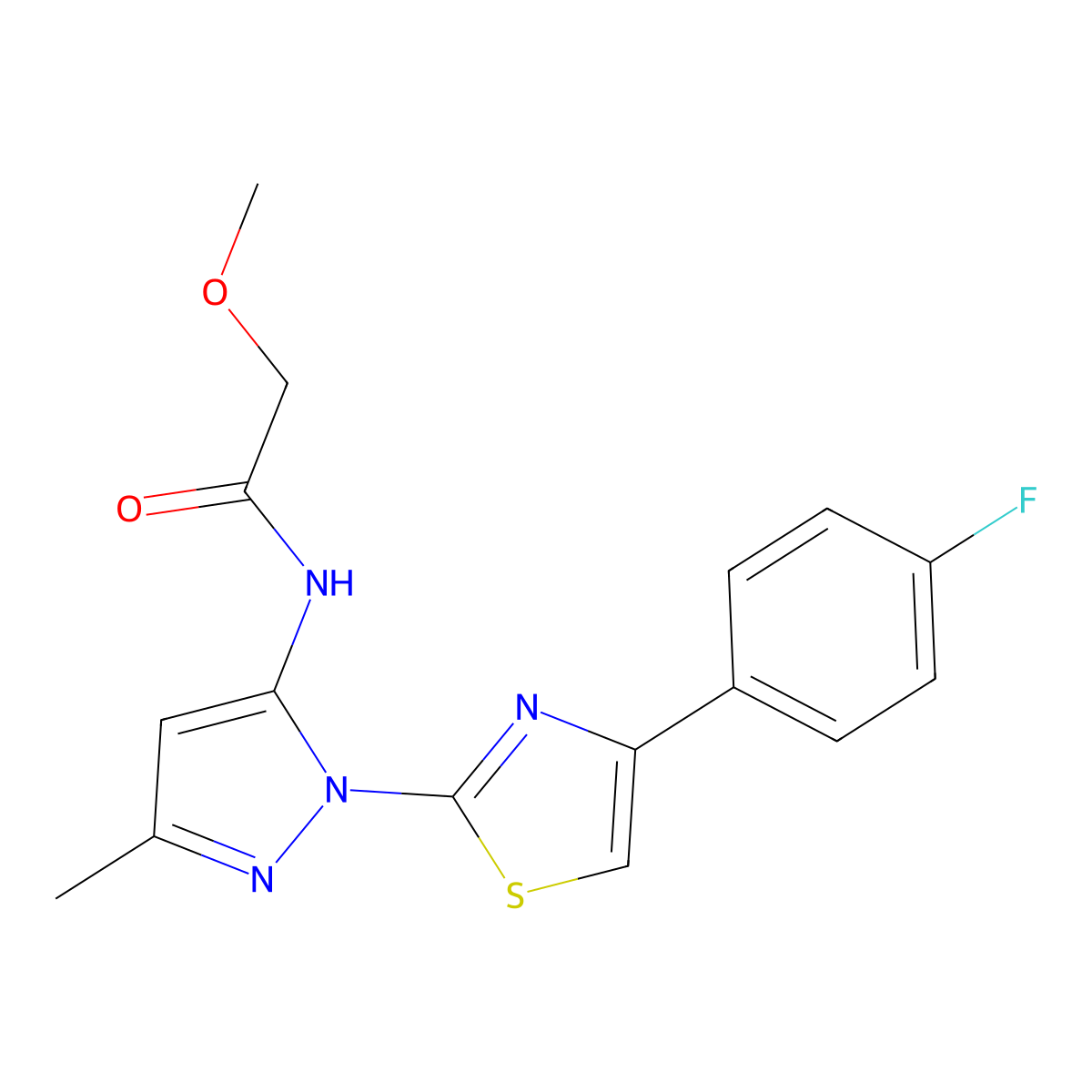 N-{1-[4-(4-fluorophenyl)-1,3-thiazol-2-yl]-3-methyl-1H-pyrazol-5-yl}-2-methoxyacetamide molecular structure, CAS 1019103-73-1