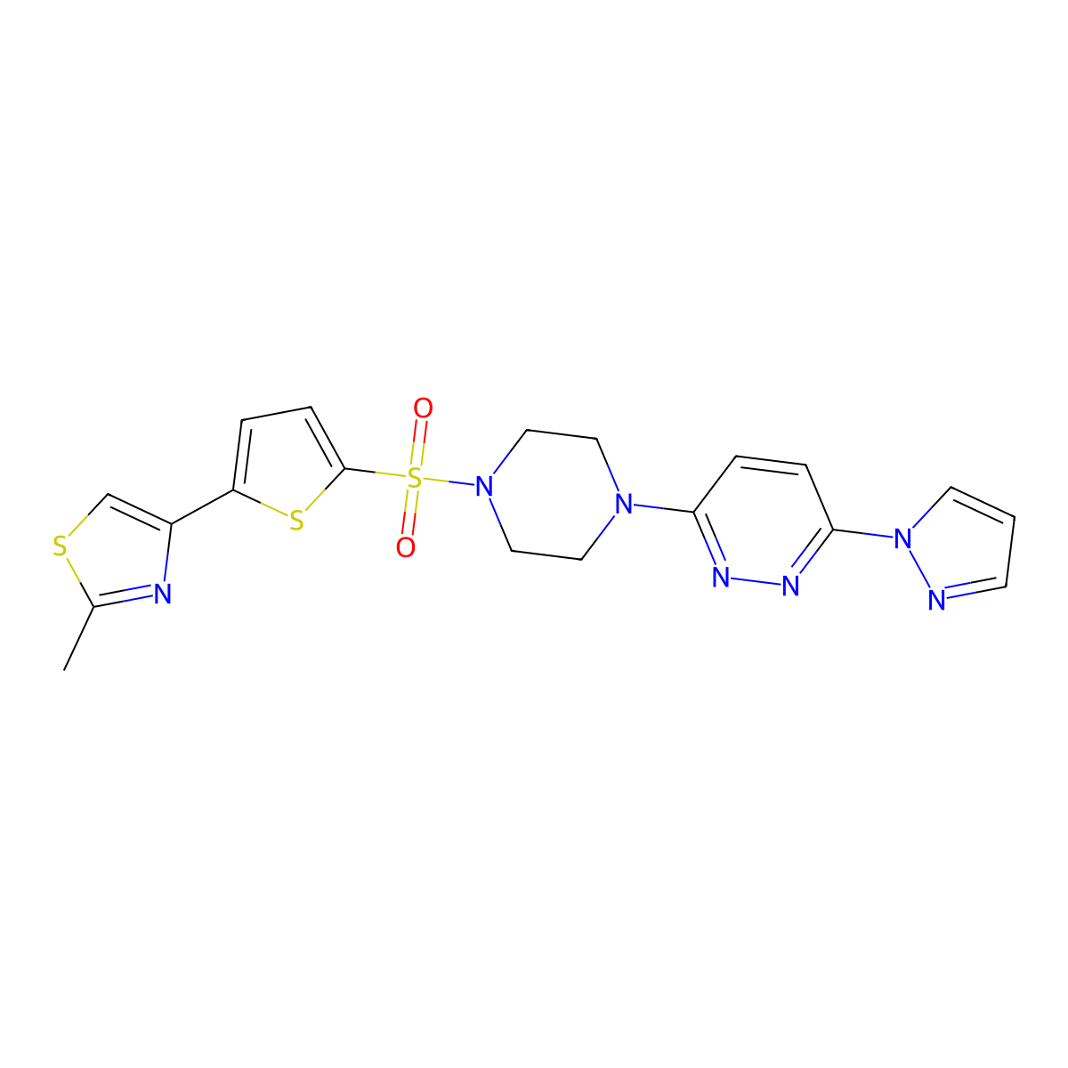 4-(5-((4-(6-(1H-pyrazol-1-yl)pyridazin-3-yl)piperazin-1-yl)sulfonyl)thiophen-2-yl)-2-methylthiazole molecular structure, CAS 1019103-74-2