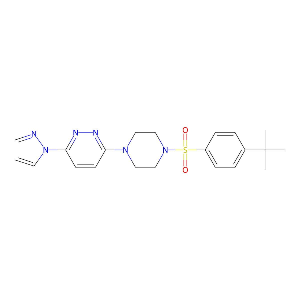 3-(4-((4-(tert-butyl)phenyl)sulfonyl)piperazin-1-yl)-6-(1H-pyrazol-1-yl)pyridazine molecular structure, CAS 1019103-81-1
